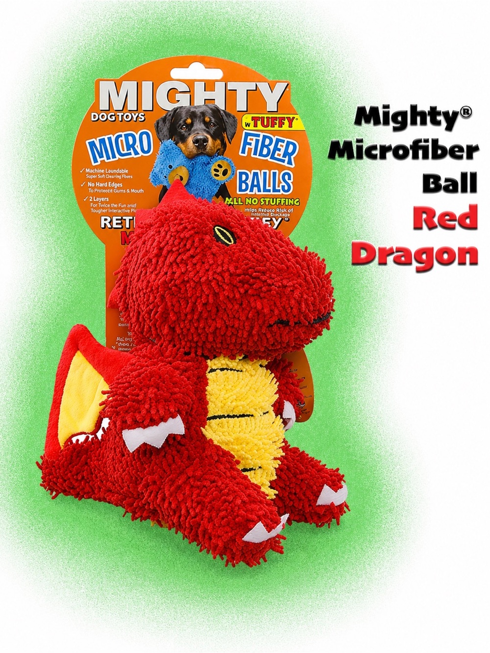 Mighty Toys Microfiber Ball Dragon Durable Squeaky Dog Toy Plus Dog Scoop Bags